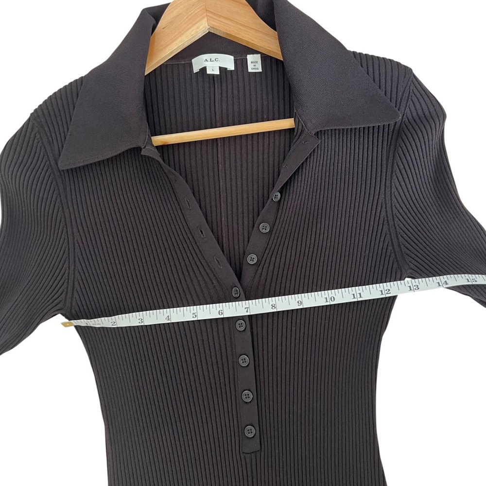 A.L.C Lance Ribbed Long Sleeve Asymmetrical Midi Slit Espresso Brown Dress SZ L - Picture 11 of 13